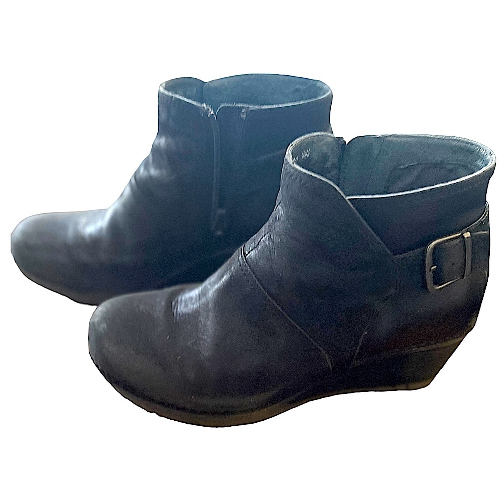 Dansko Shirley Womens Wedge Ankle Boots Black Leather Buckled Zip Sz 39 US‎ 8